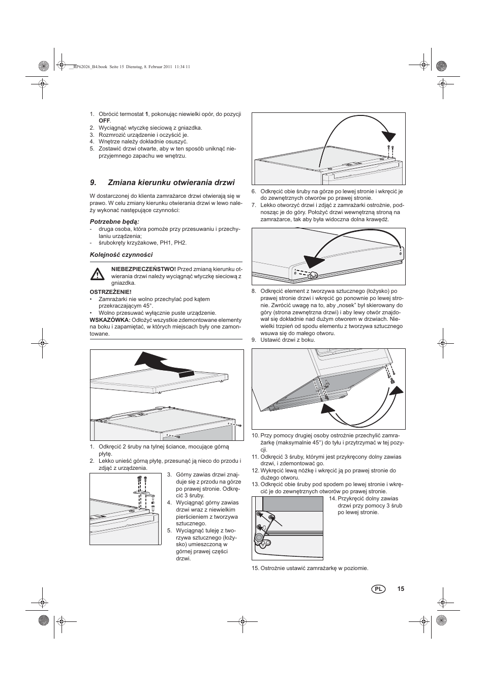 Zmiana kierunku otwierania drzwi | Silvercrest STG 70 B2 User Manual | Page 17 / 62