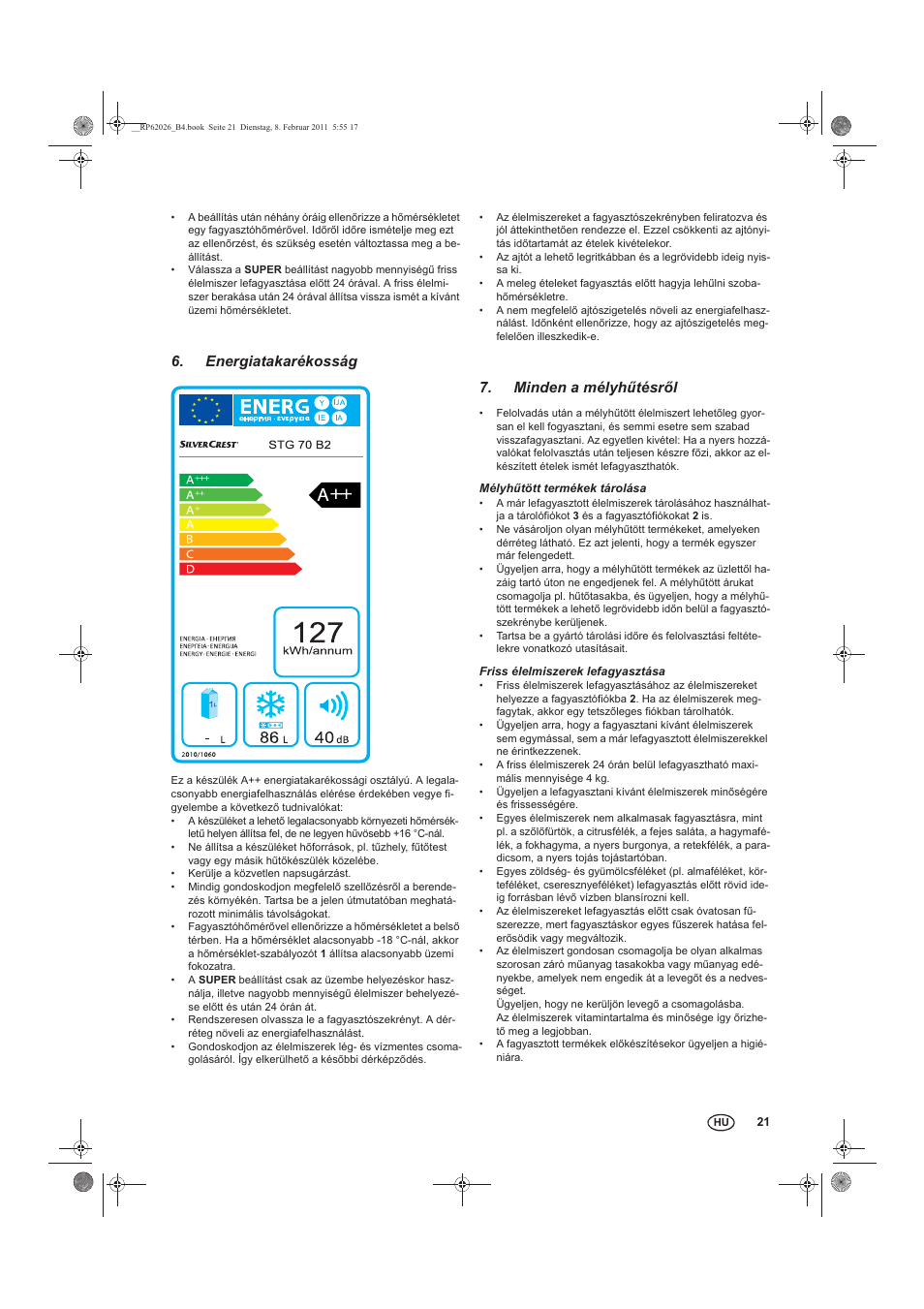 Energiatakarékosság, Minden a mélyhtésrl | Silvercrest STG 70 B2 User Manual | Page 23 / 62