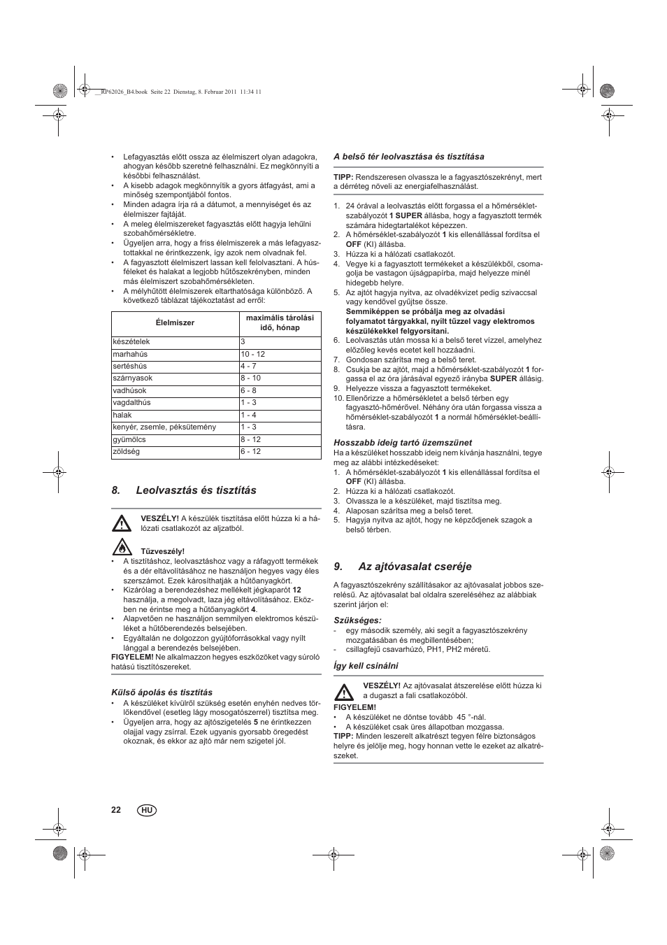 Leolvasztás és tisztítás, Az ajtóvasalat cseréje | Silvercrest STG 70 B2 User Manual | Page 24 / 62