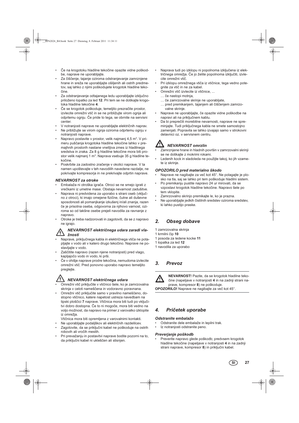 Obseg dobave, Prevoz, Prietek uporabe | Silvercrest STG 70 B2 User Manual | Page 29 / 62