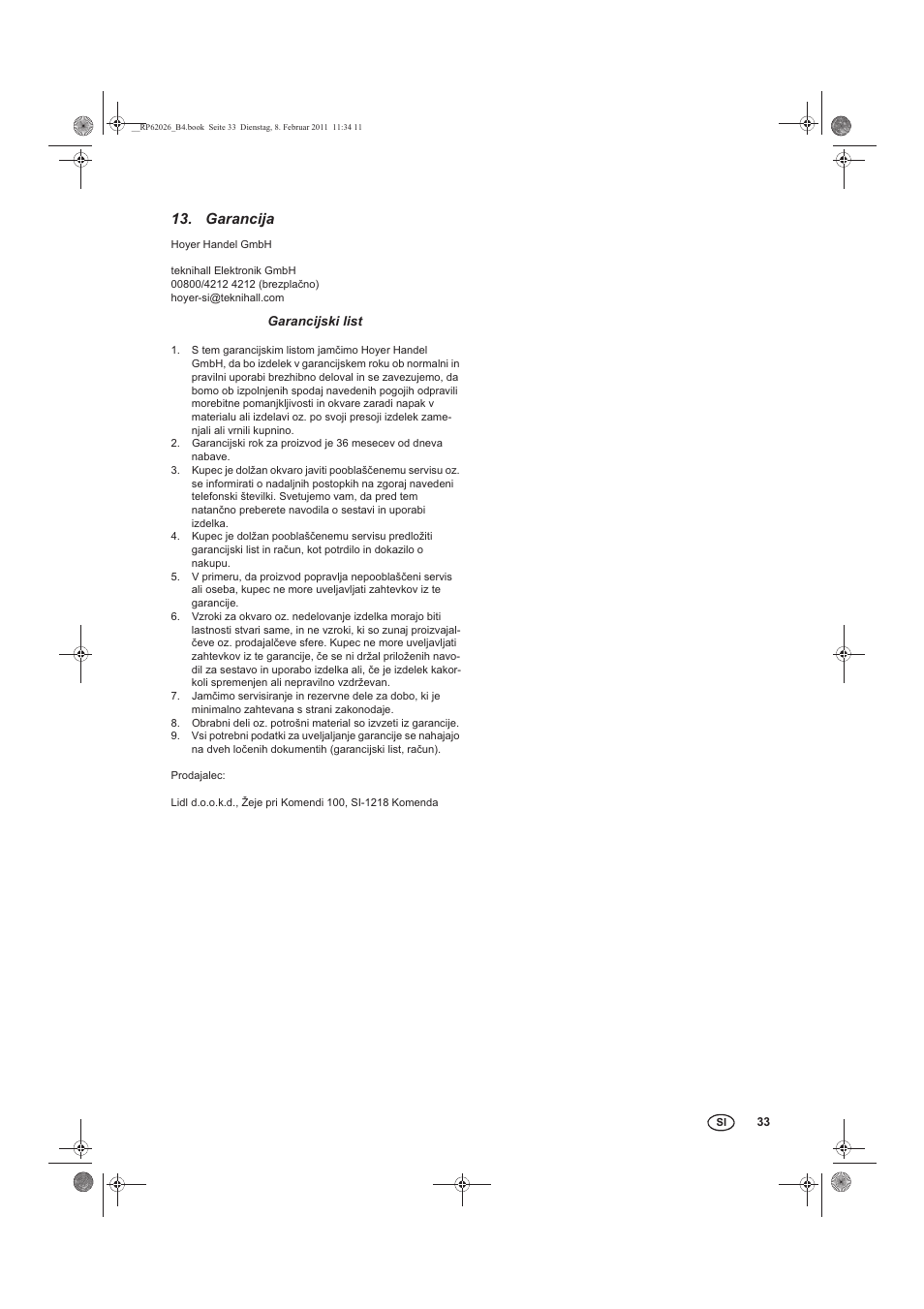 Garancija | Silvercrest STG 70 B2 User Manual | Page 35 / 62