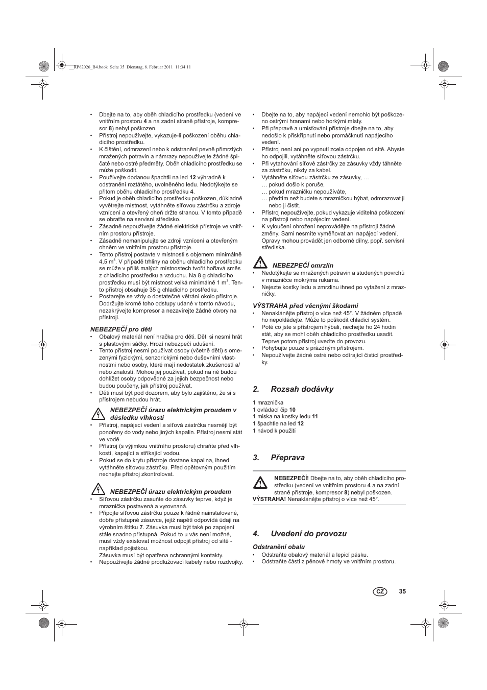 Rozsah dodávky, Peprava, Uvedení do provozu | Silvercrest STG 70 B2 User Manual | Page 37 / 62