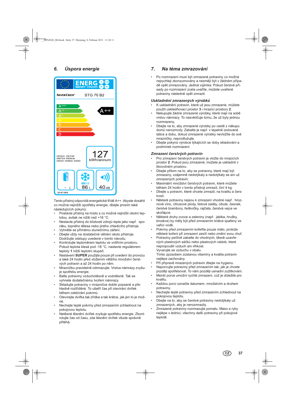 Úspora energie, Na téma zmrazování | Silvercrest STG 70 B2 User Manual | Page 39 / 62