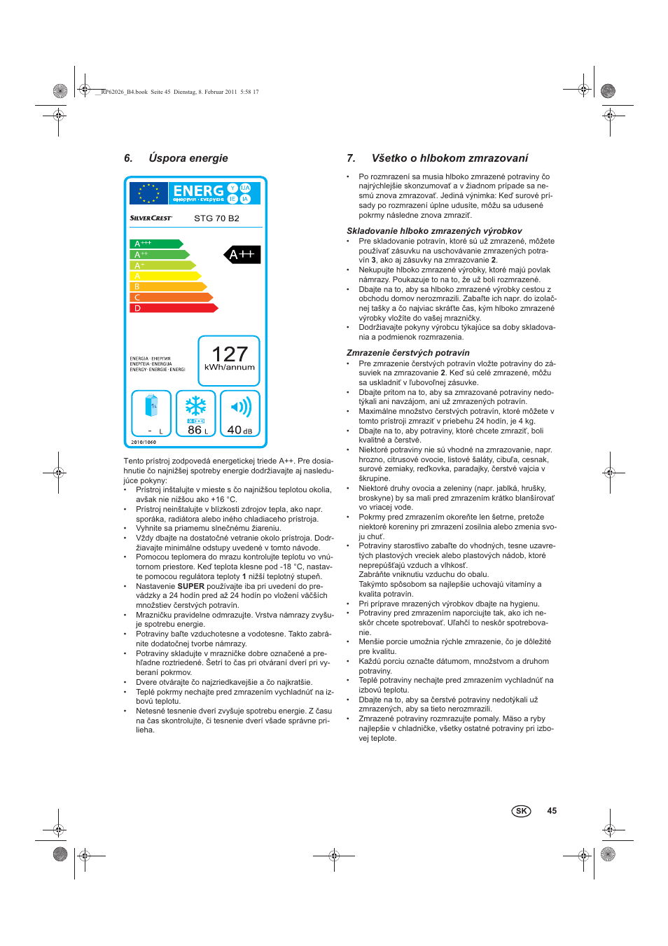 Úspora energie, Všetko o hlbokom zmrazovaní | Silvercrest STG 70 B2 User Manual | Page 47 / 62