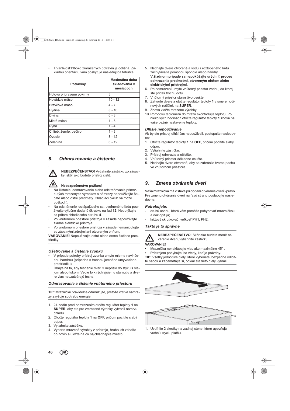 Odmrazovanie a istenie, Zmena otvárania dverí | Silvercrest STG 70 B2 User Manual | Page 48 / 62