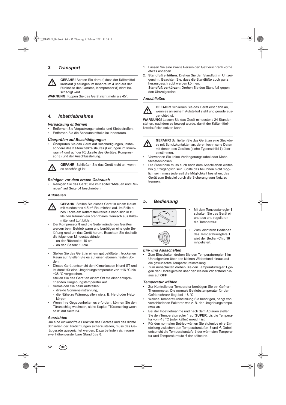 Transport, Inbetriebnahme, Bedienung | Silvercrest STG 70 B2 User Manual | Page 54 / 62