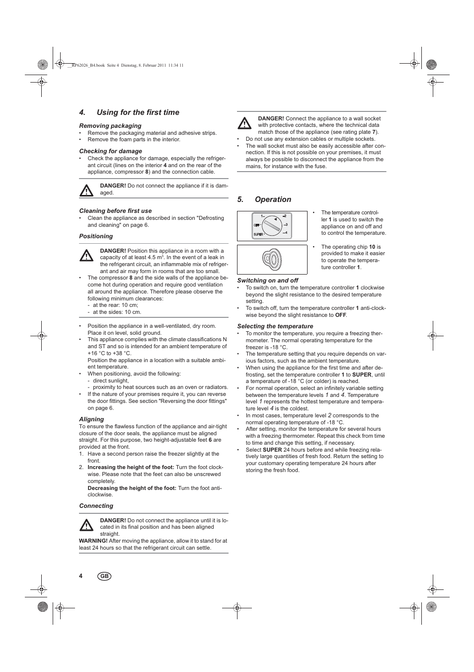 Using for the first time, Operation | Silvercrest STG 70 B2 User Manual | Page 6 / 62