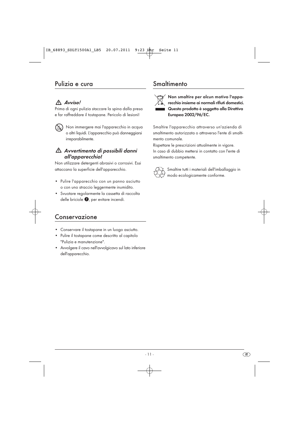 Pulizia e cura, Conservazione, Smaltimento | Silvercrest SDLT 1500 A1 User Manual | Page 13 / 32