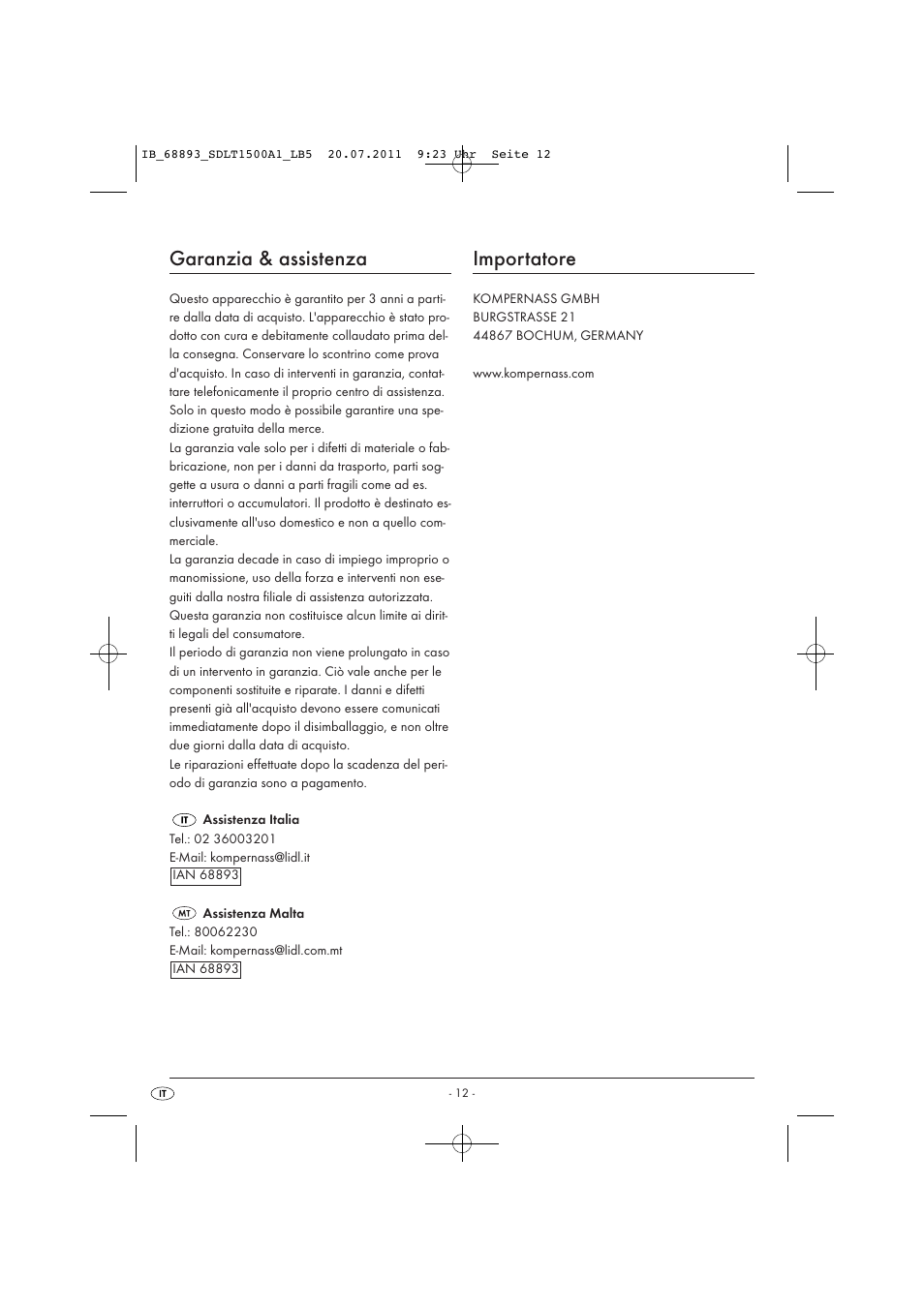 Garanzia & assistenza, Importatore | Silvercrest SDLT 1500 A1 User Manual | Page 14 / 32