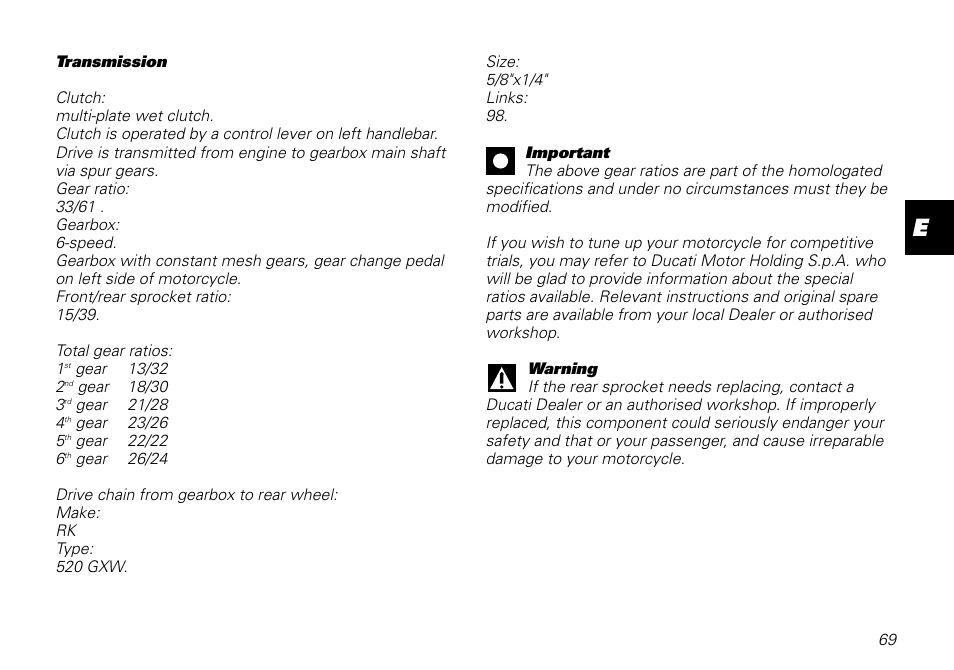 Ducati MOTORHOLDING 800SPORT User Manual | Page 69 / 84