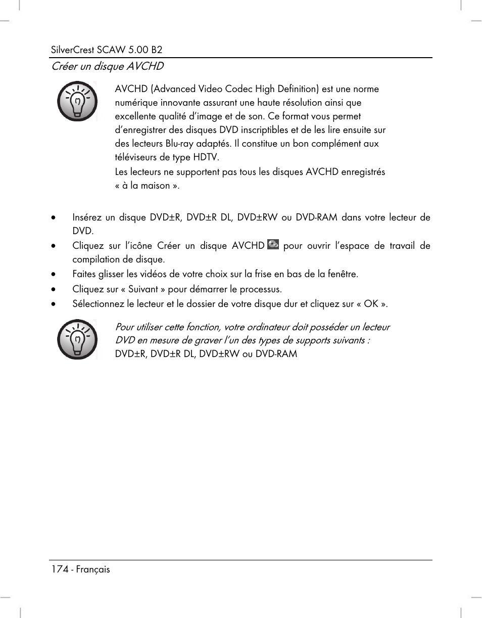 Créer un disque avchd | Silvercrest SCAW 5.00 B2 User Manual | Page 176 / 364