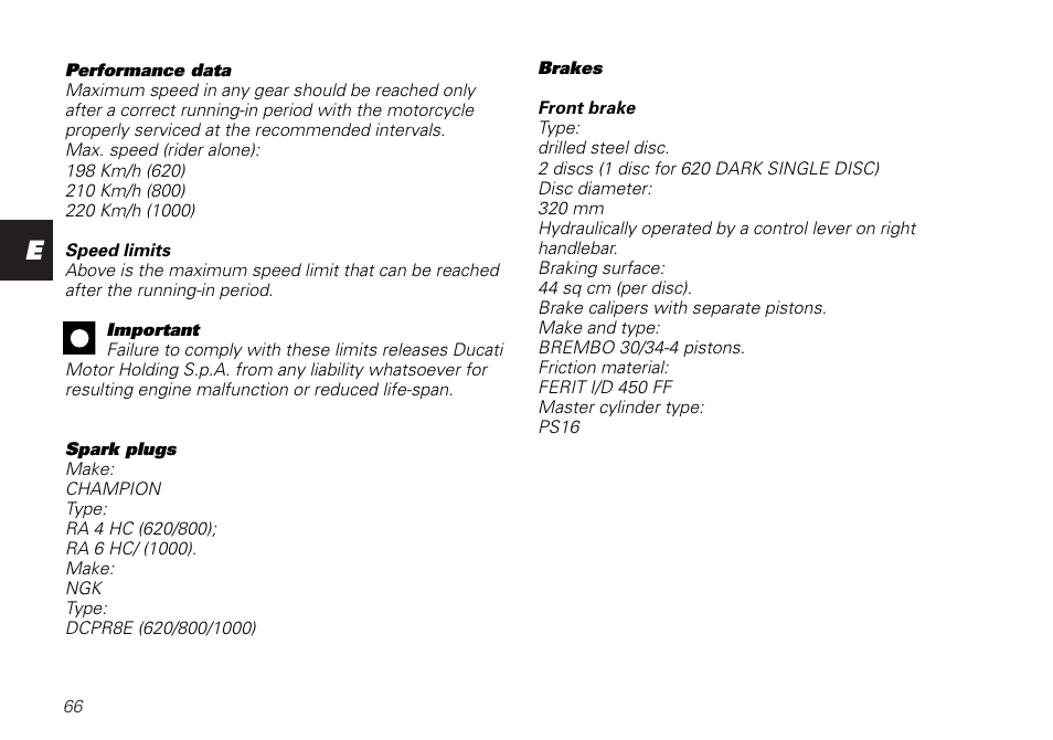 Ducati MONSTER 620 User Manual | Page 66 / 84