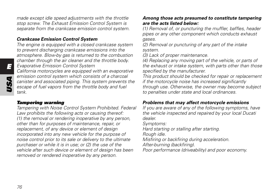 Eusa | Ducati MONSTER 620 User Manual | Page 76 / 84