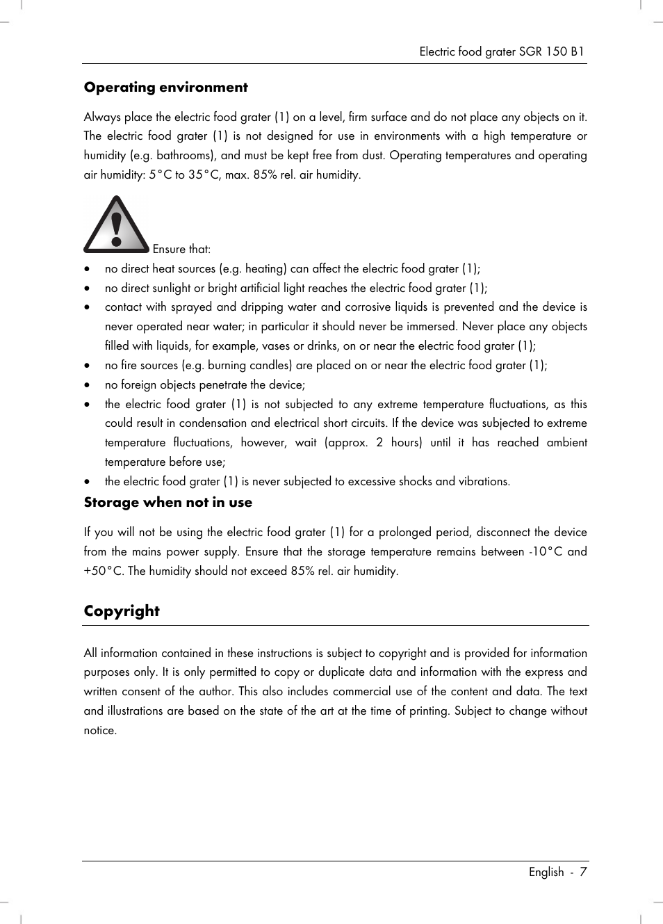 Copyright | Silvercrest SGR 150 B1 User Manual | Page 9 / 122