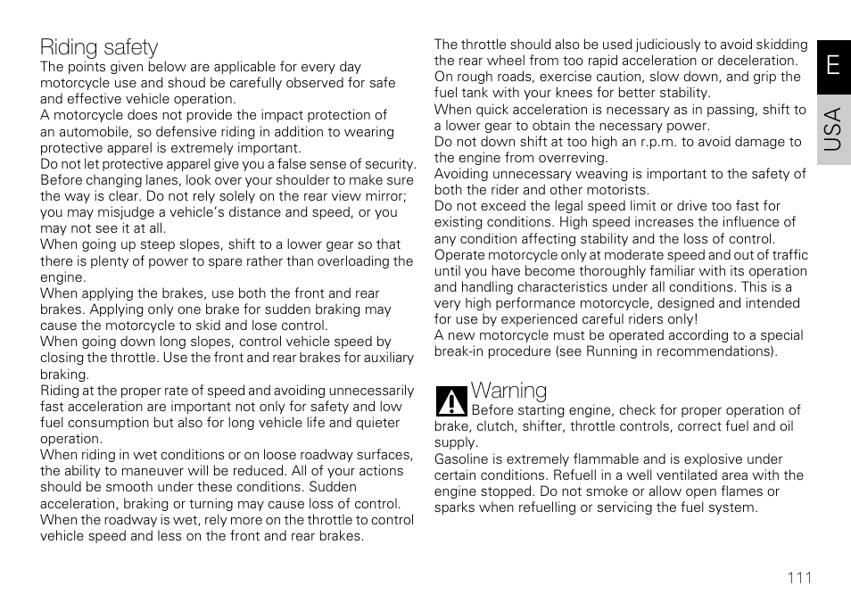 Riding safety, Warning | Ducati 848 User Manual | Page 112 / 122