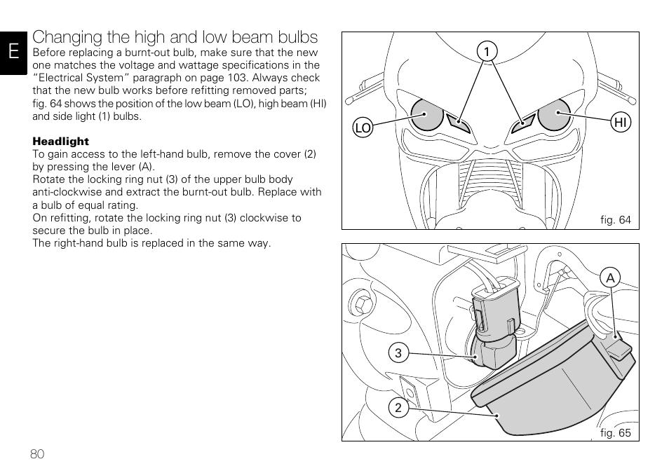 Changing the high and low beam bulbs | Ducati 848 User Manual | Page 81 / 122