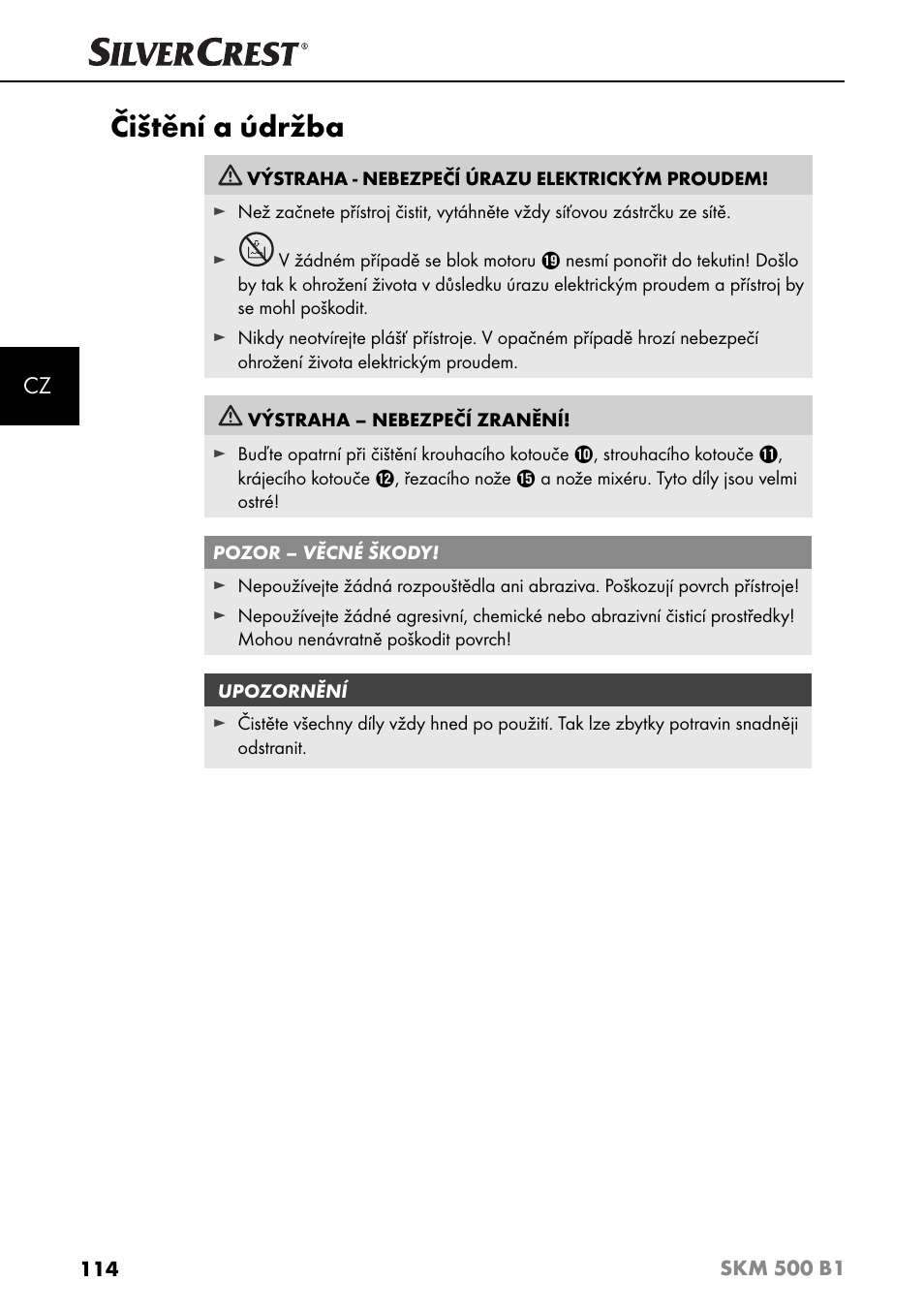 Čištění a údržba | Silvercrest SKM 500 B1 User Manual | Page 117 / 193