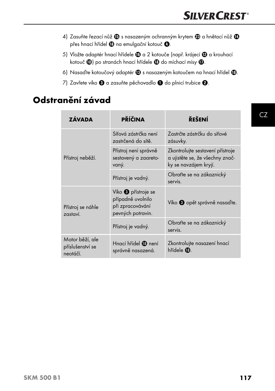 Odstranění závad | Silvercrest SKM 500 B1 User Manual | Page 120 / 193