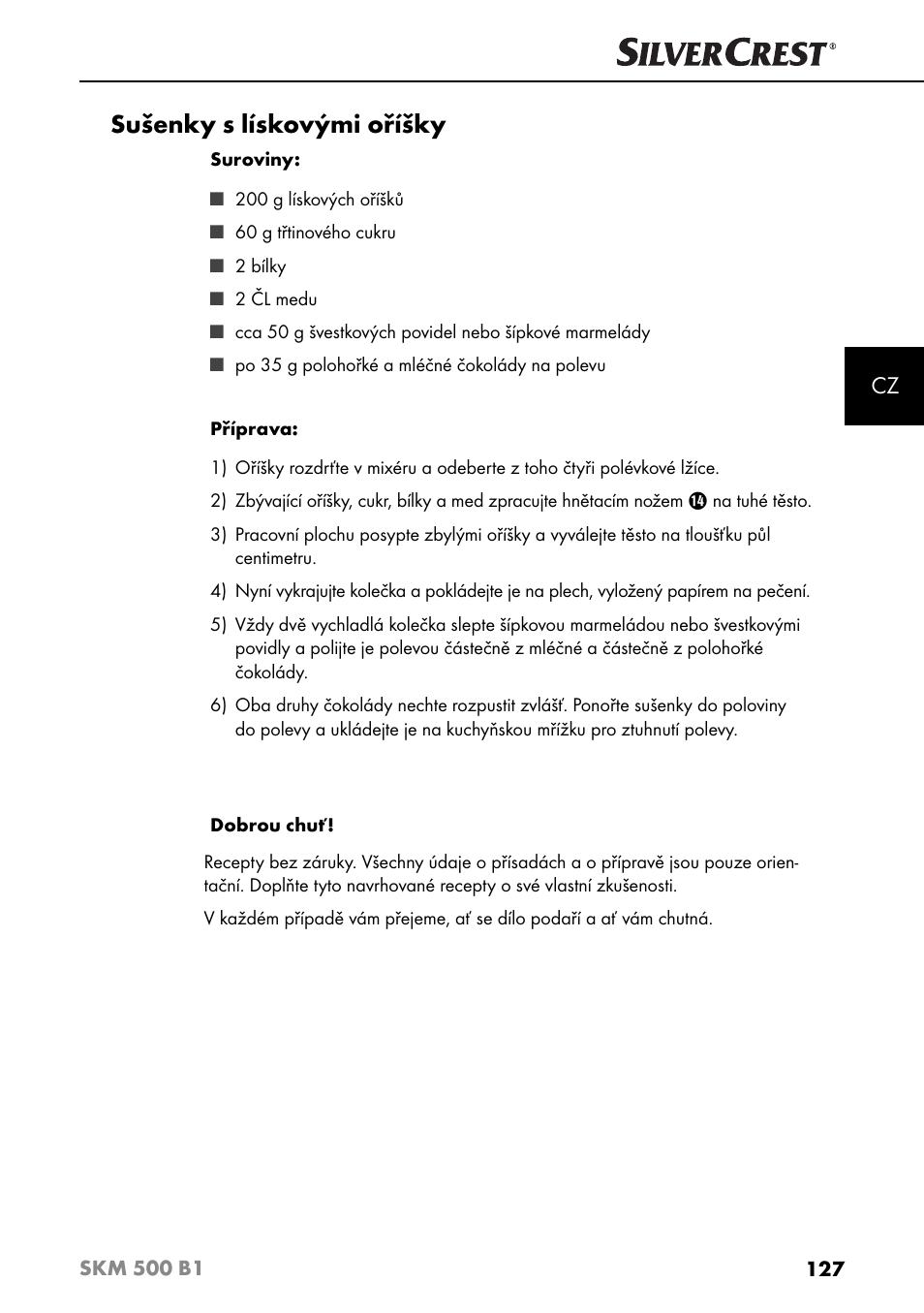 Sušenky s lískovými oříšky | Silvercrest SKM 500 B1 User Manual | Page 130 / 193