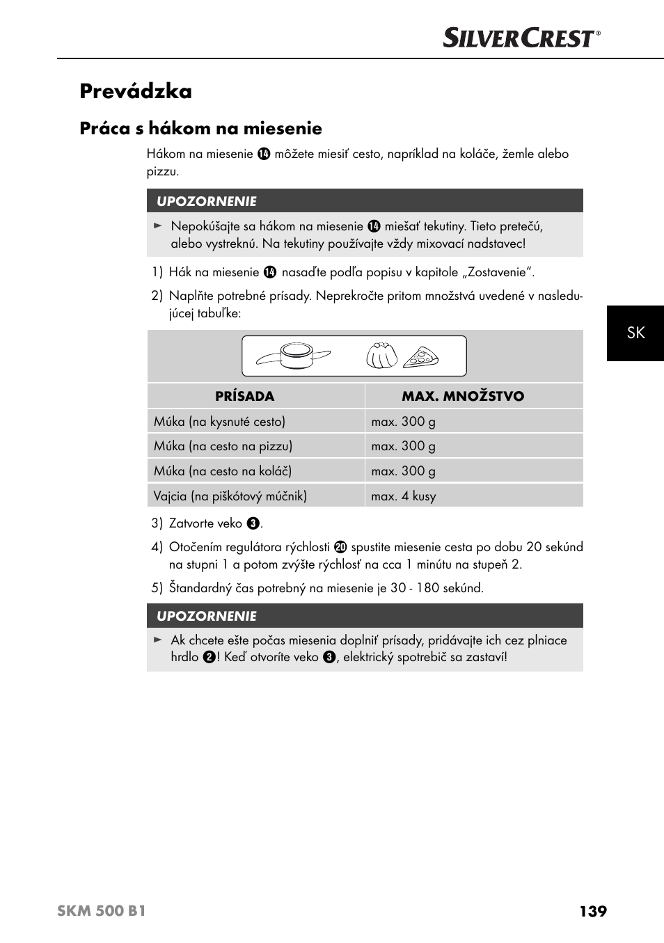 Prevádzka, Práca s hákom na miesenie | Silvercrest SKM 500 B1 User Manual | Page 142 / 193