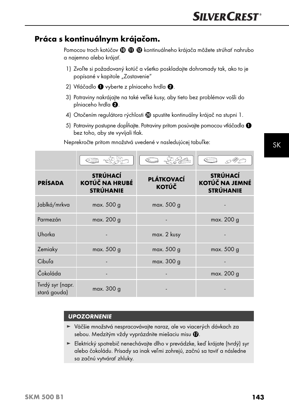 Práca s kontinuálnym krájačom | Silvercrest SKM 500 B1 User Manual | Page 146 / 193
