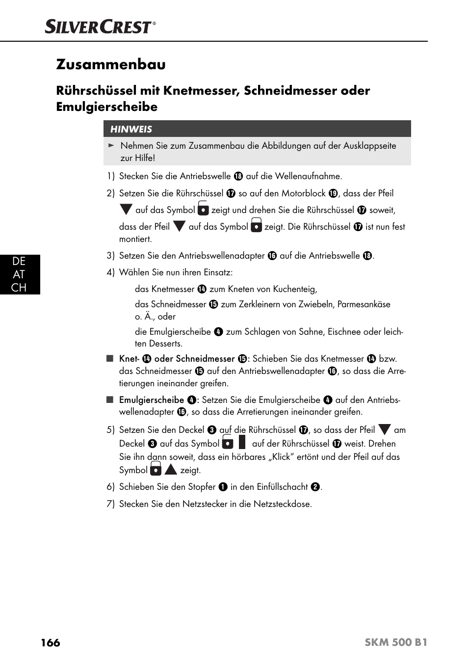 Zusammenbau, De at ch | Silvercrest SKM 500 B1 User Manual | Page 169 / 193