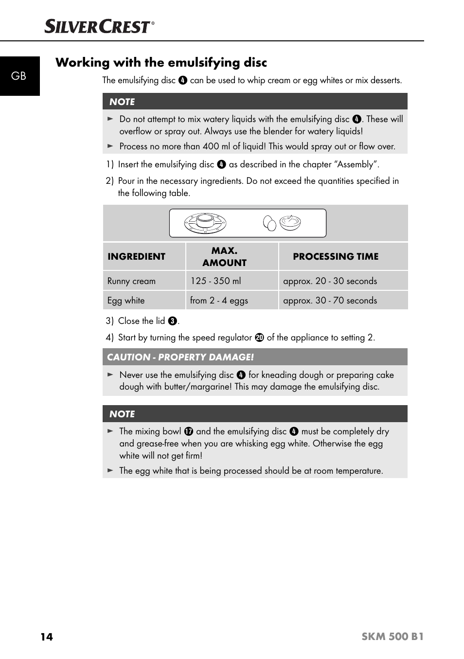 Working with the emulsifying disc | Silvercrest SKM 500 B1 User Manual | Page 17 / 193