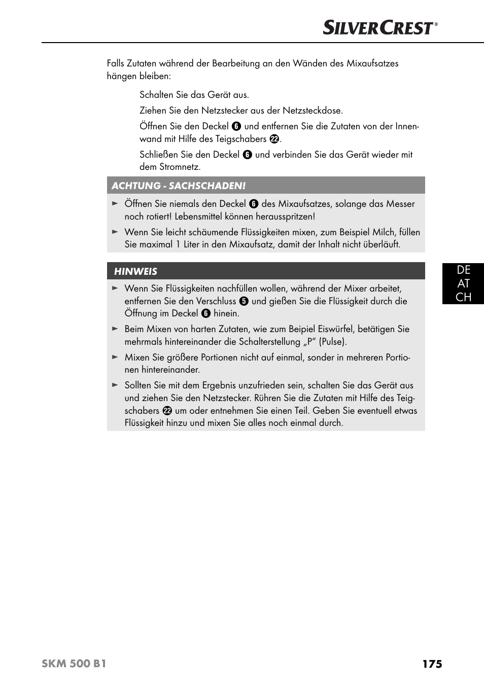 De at ch | Silvercrest SKM 500 B1 User Manual | Page 178 / 193