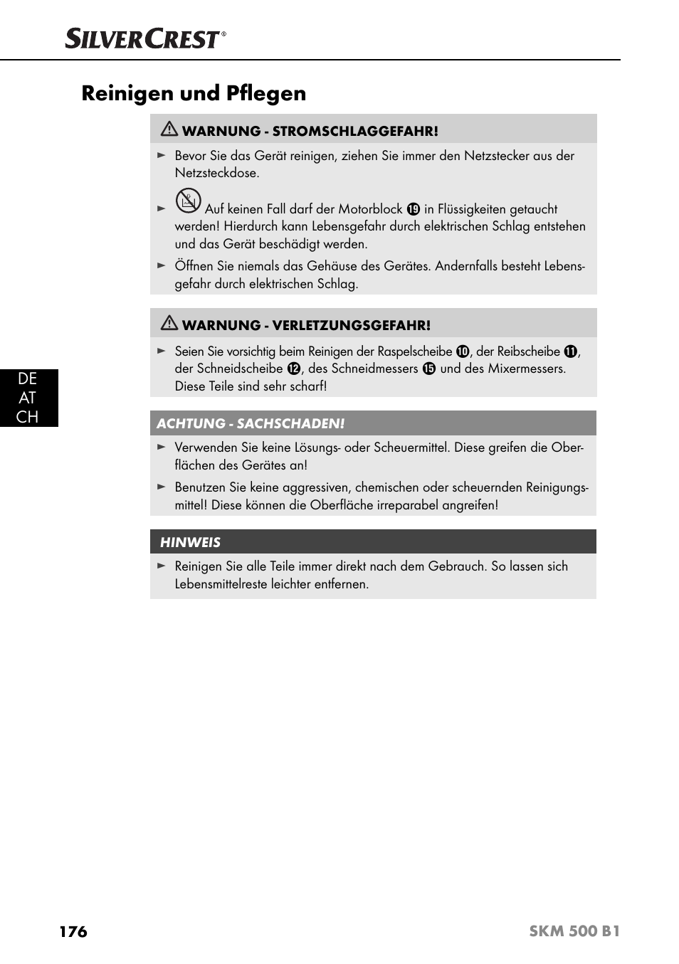 Reinigen und pﬂ egen, De at ch | Silvercrest SKM 500 B1 User Manual | Page 179 / 193