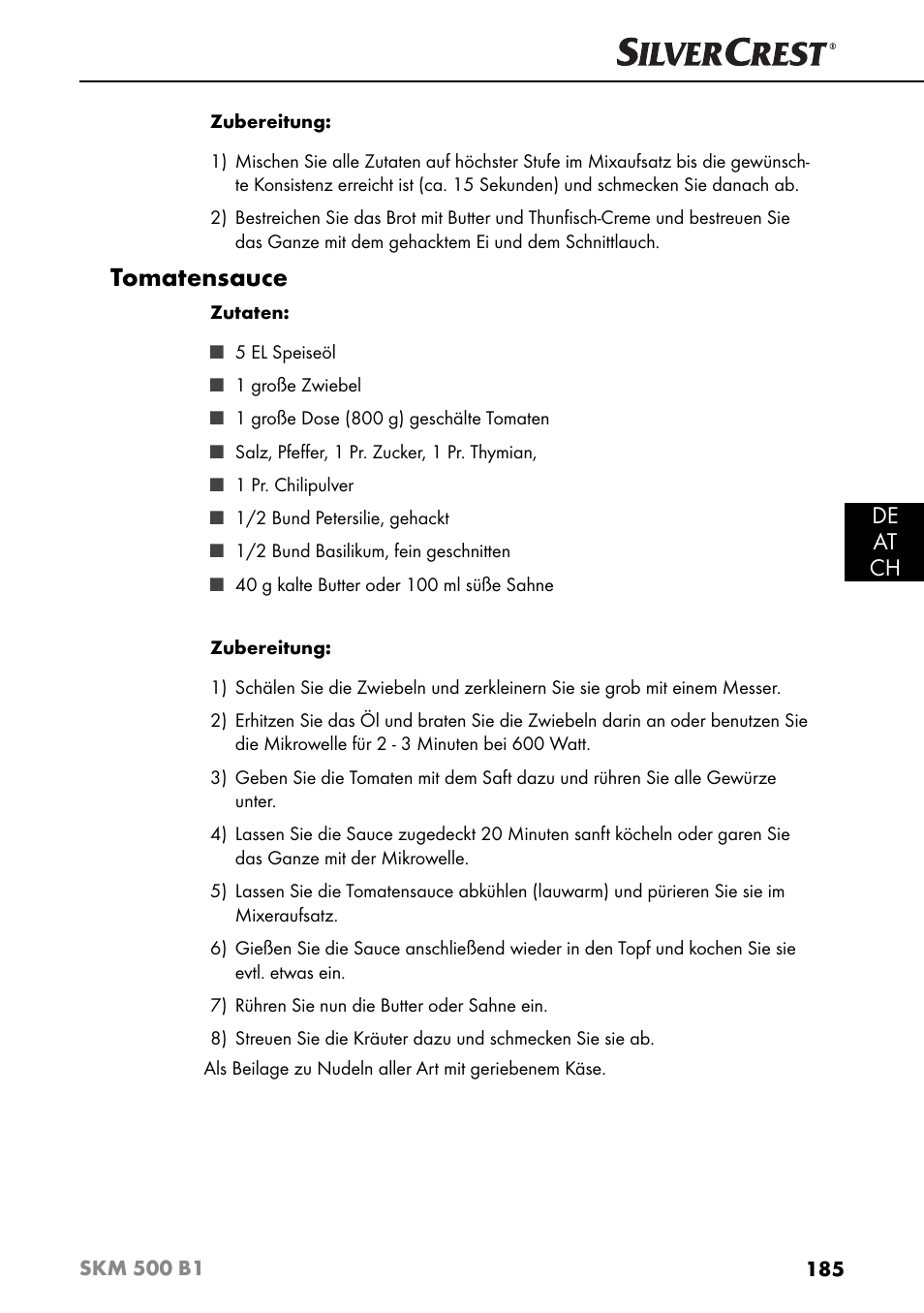 Tomatensauce, De at ch | Silvercrest SKM 500 B1 User Manual | Page 188 / 193
