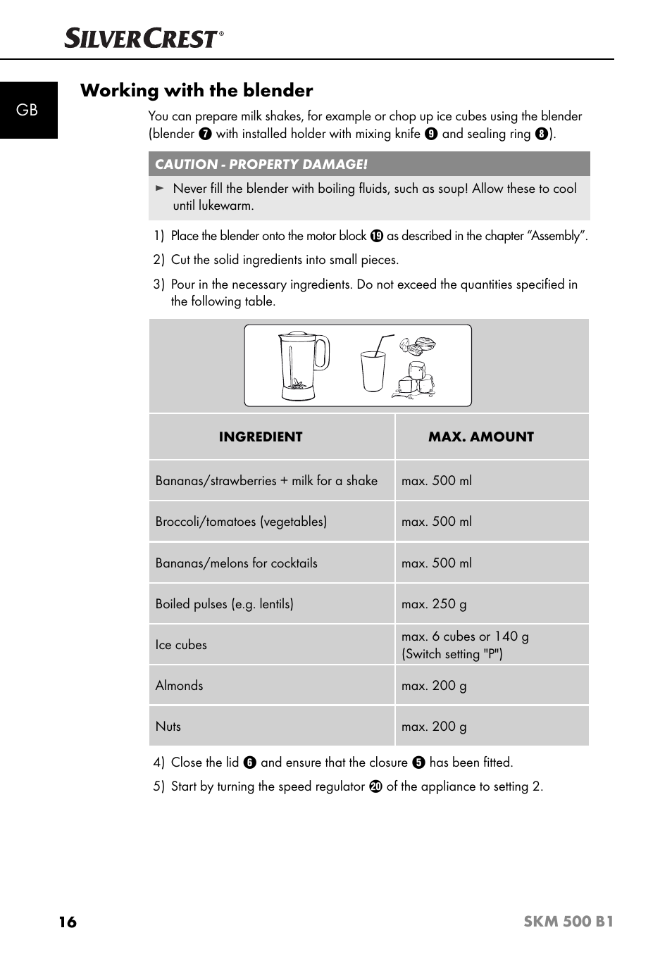 Working with the blender | Silvercrest SKM 500 B1 User Manual | Page 19 / 193