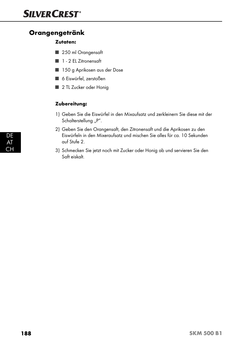 Orangengetränk, De at ch | Silvercrest SKM 500 B1 User Manual | Page 191 / 193