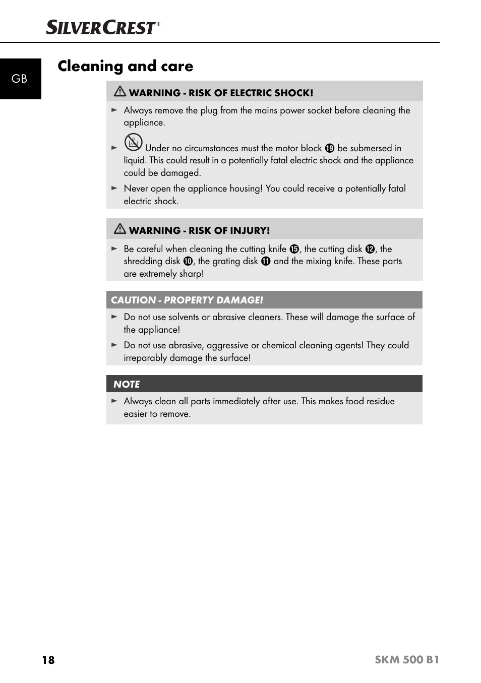 Cleaning and care | Silvercrest SKM 500 B1 User Manual | Page 21 / 193