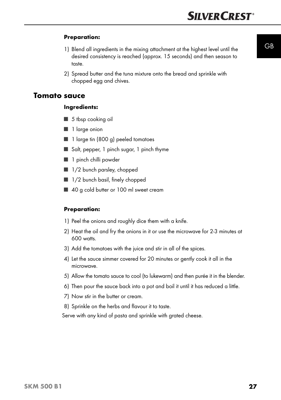 Tomato sauce | Silvercrest SKM 500 B1 User Manual | Page 30 / 193