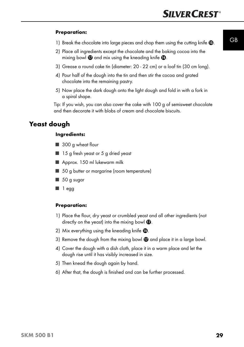 Yeast dough | Silvercrest SKM 500 B1 User Manual | Page 32 / 193
