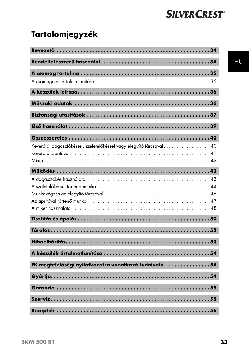 Tartalomjegyzék | Silvercrest SKM 500 B1 User Manual | Page 36 / 193