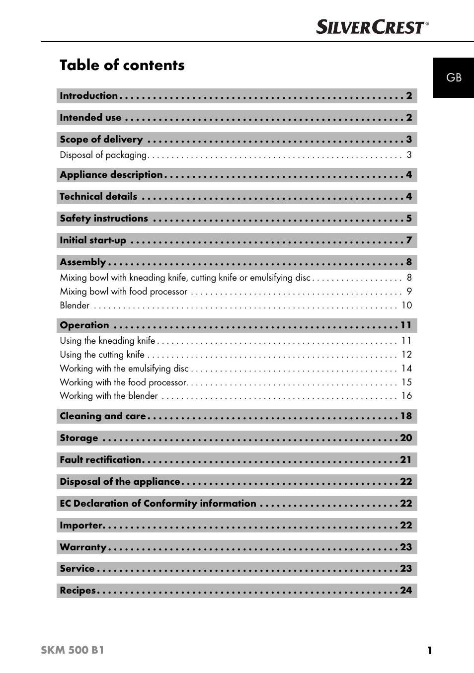 Silvercrest SKM 500 B1 User Manual | Page 4 / 193