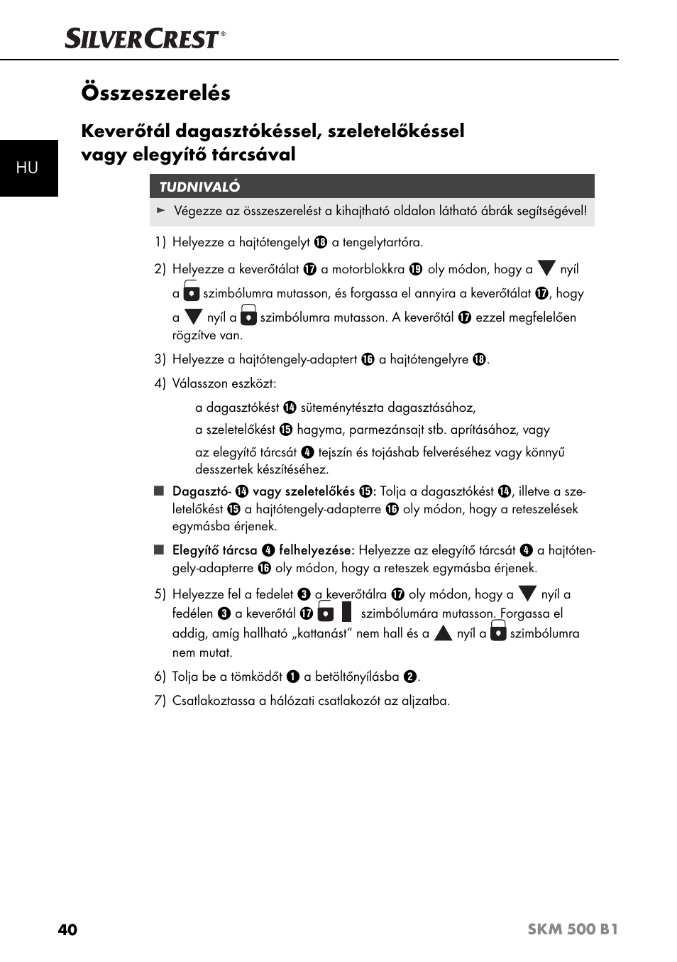 Összeszerelés | Silvercrest SKM 500 B1 User Manual | Page 43 / 193
