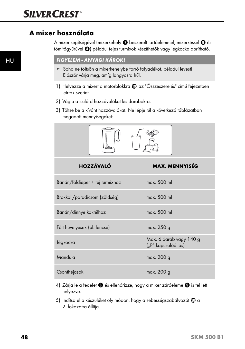 A mixer használata | Silvercrest SKM 500 B1 User Manual | Page 51 / 193