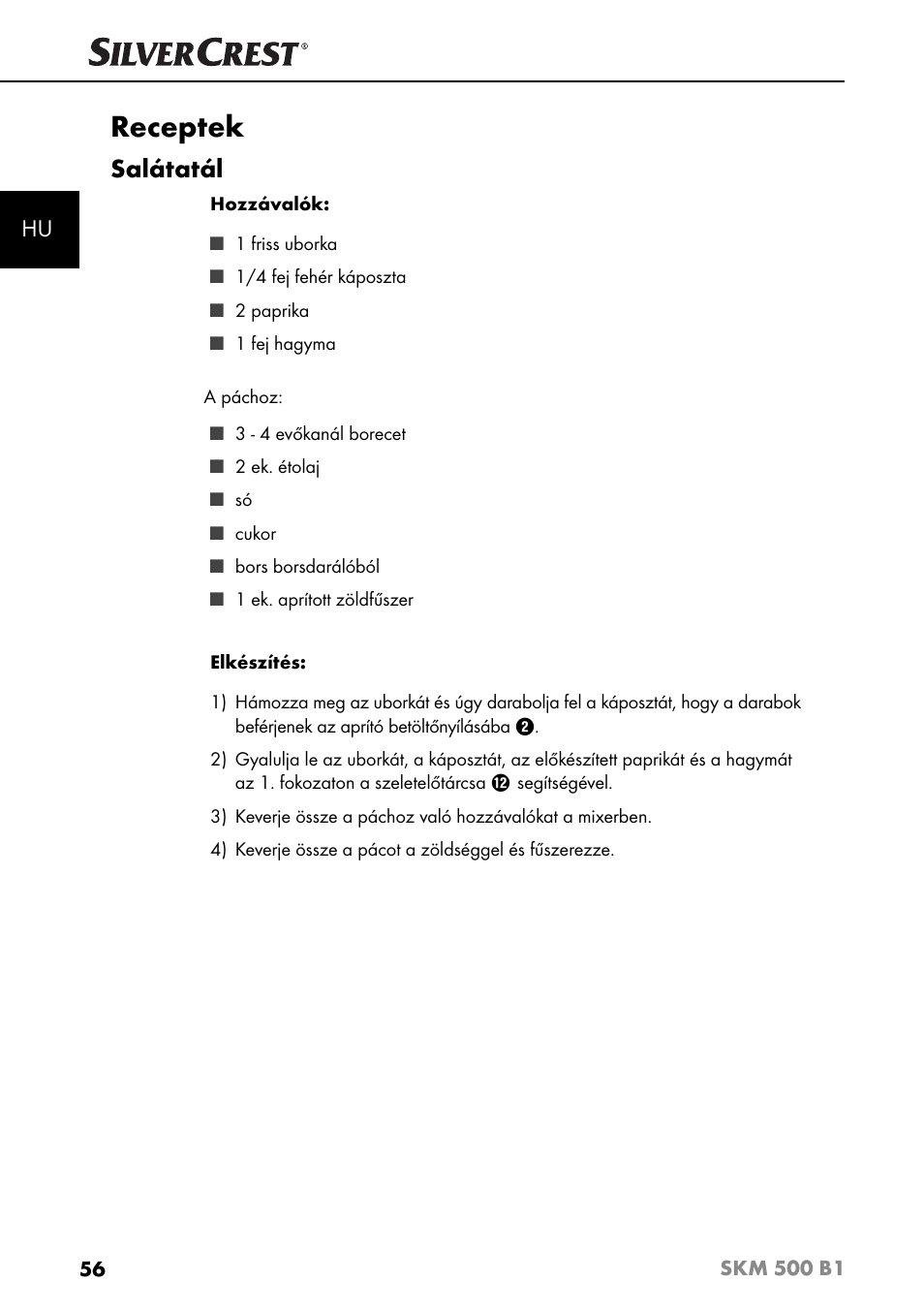 Receptek, Salátatál | Silvercrest SKM 500 B1 User Manual | Page 59 / 193
