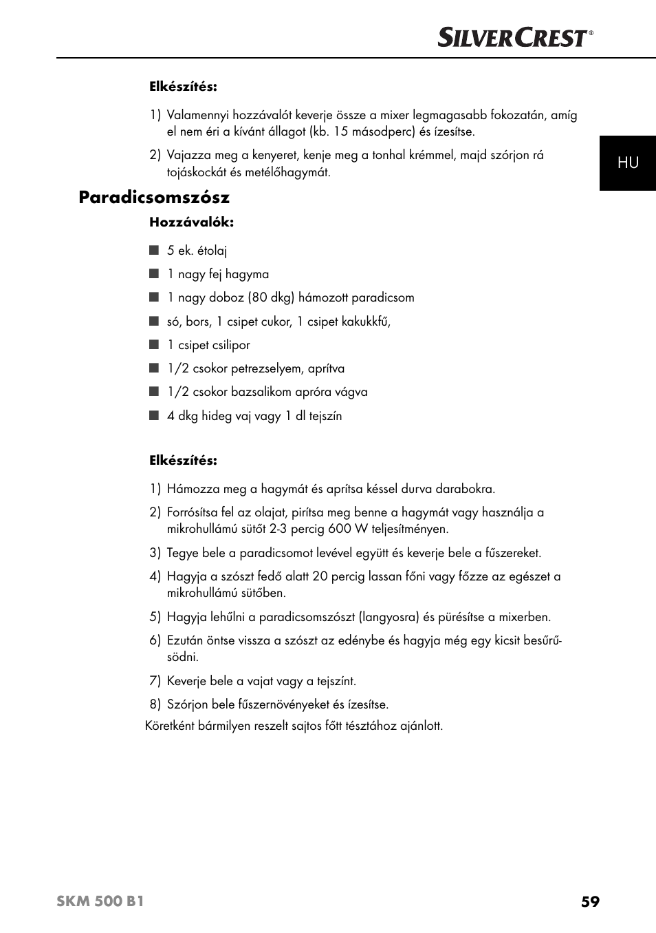 Paradicsomszósz | Silvercrest SKM 500 B1 User Manual | Page 62 / 193