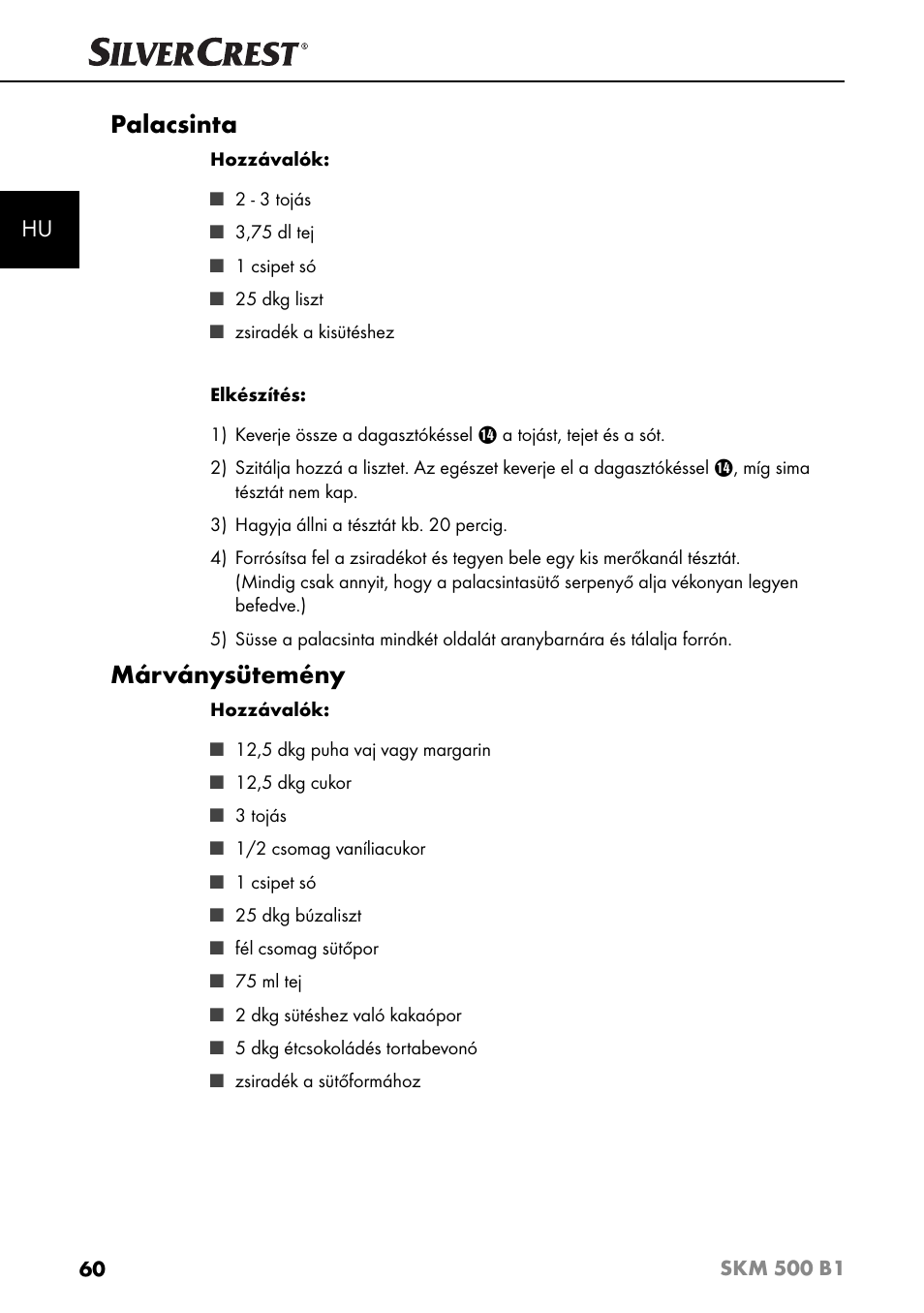 Palacsinta, Márványsütemény | Silvercrest SKM 500 B1 User Manual | Page 63 / 193