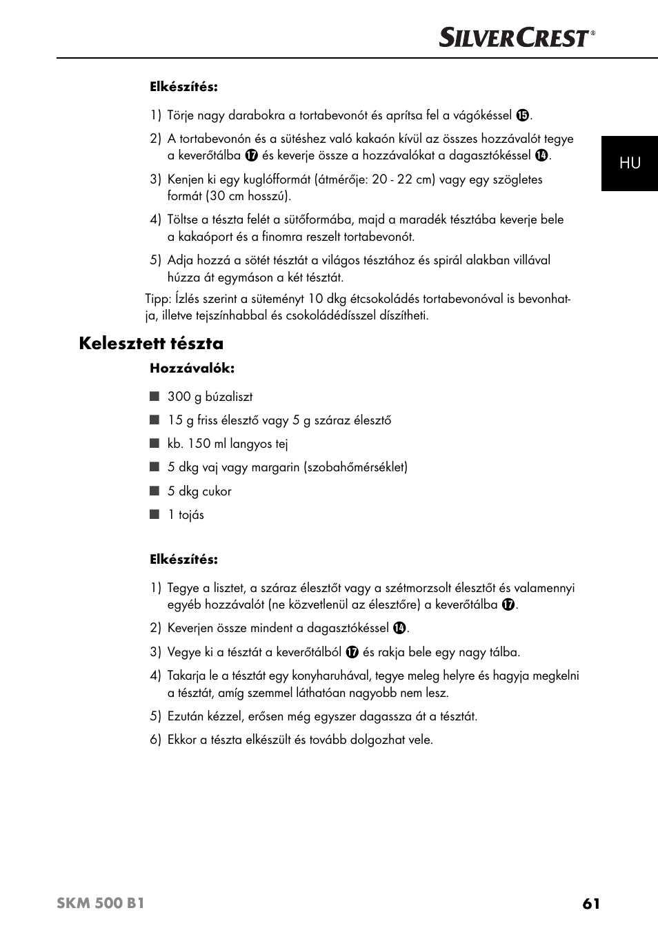 Kelesztett tészta | Silvercrest SKM 500 B1 User Manual | Page 64 / 193