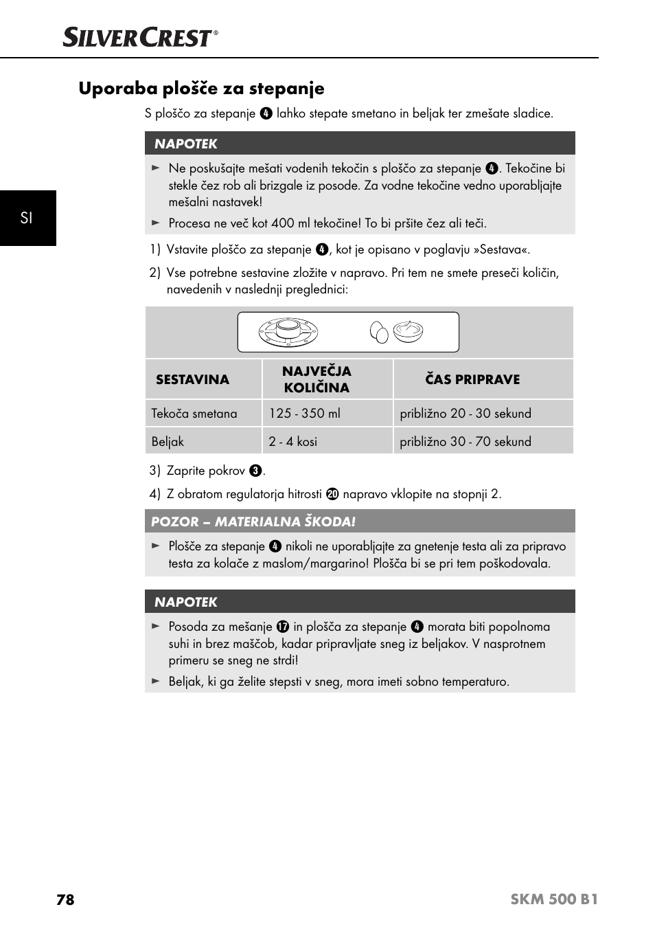 Uporaba plošče za stepanje | Silvercrest SKM 500 B1 User Manual | Page 81 / 193