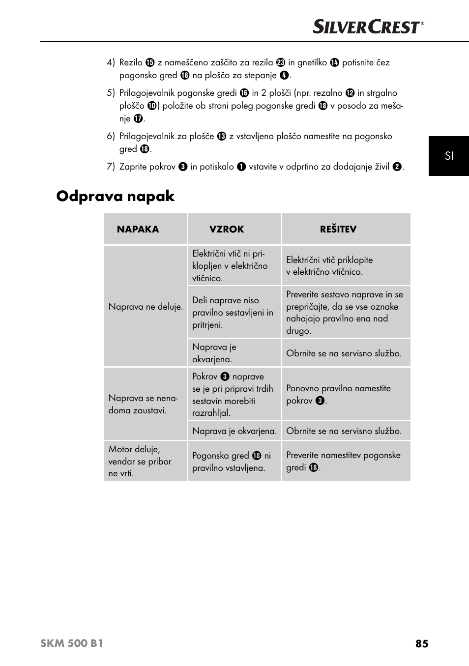 Odprava napak | Silvercrest SKM 500 B1 User Manual | Page 88 / 193