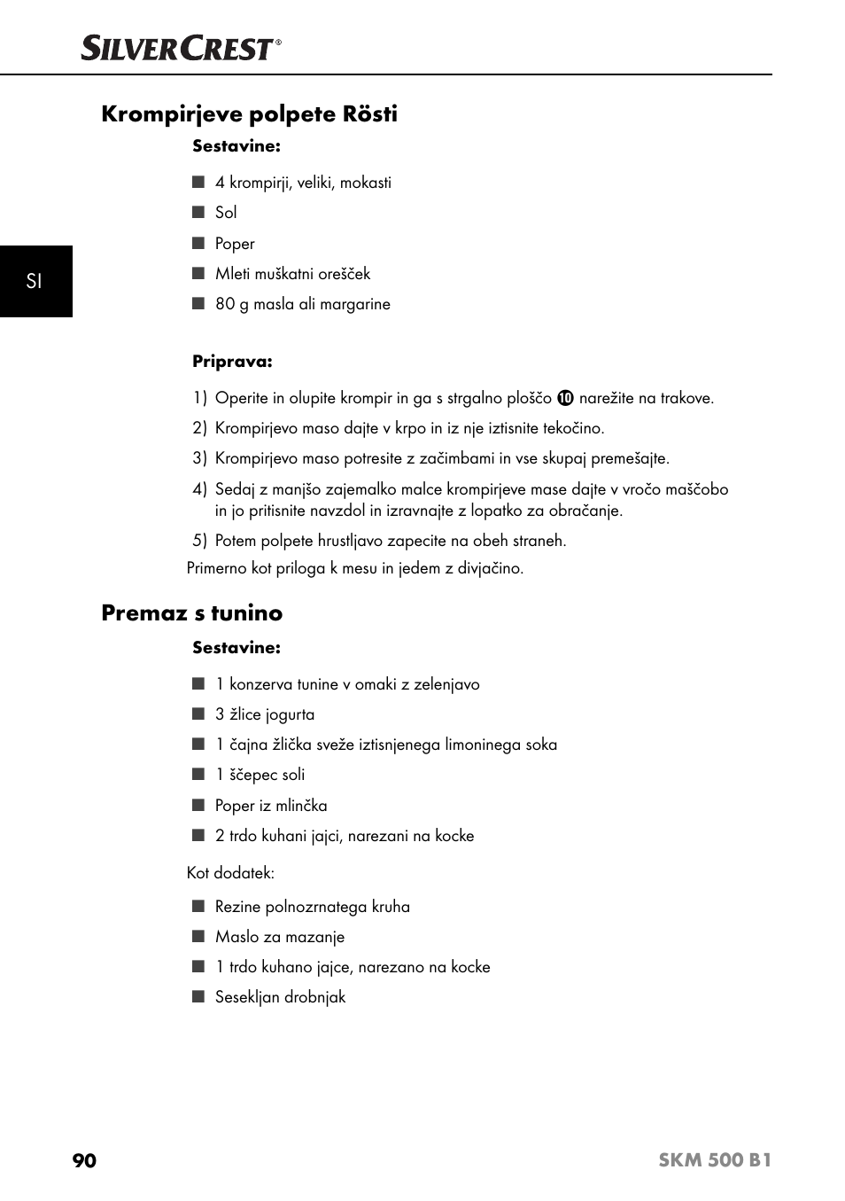 Krompirjeve polpete rösti, Premaz s tunino | Silvercrest SKM 500 B1 User Manual | Page 93 / 193