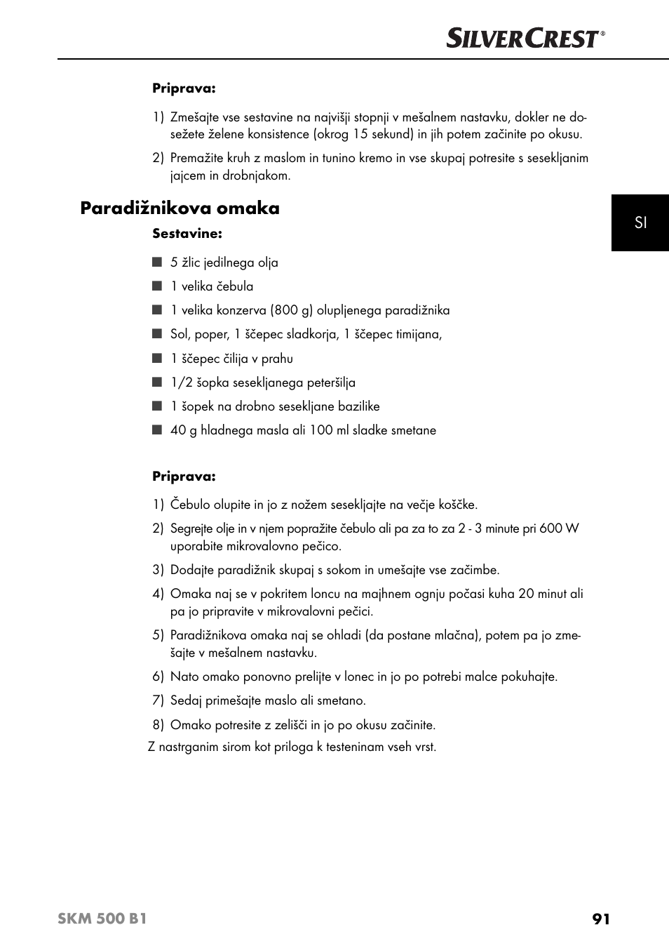 Paradižnikova omaka | Silvercrest SKM 500 B1 User Manual | Page 94 / 193