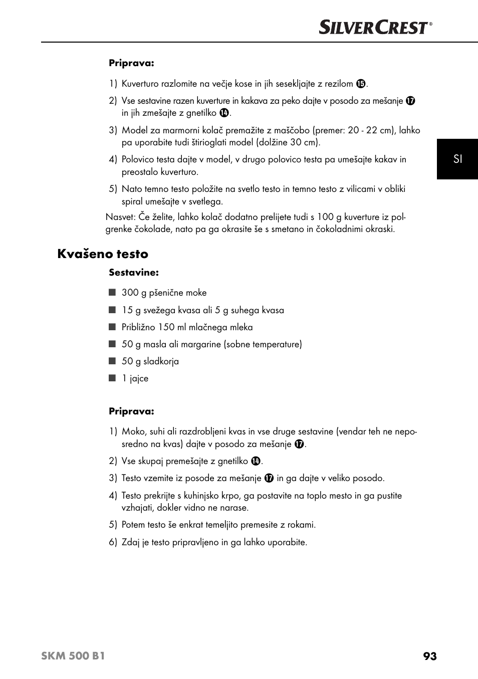 Kvašeno testo | Silvercrest SKM 500 B1 User Manual | Page 96 / 193