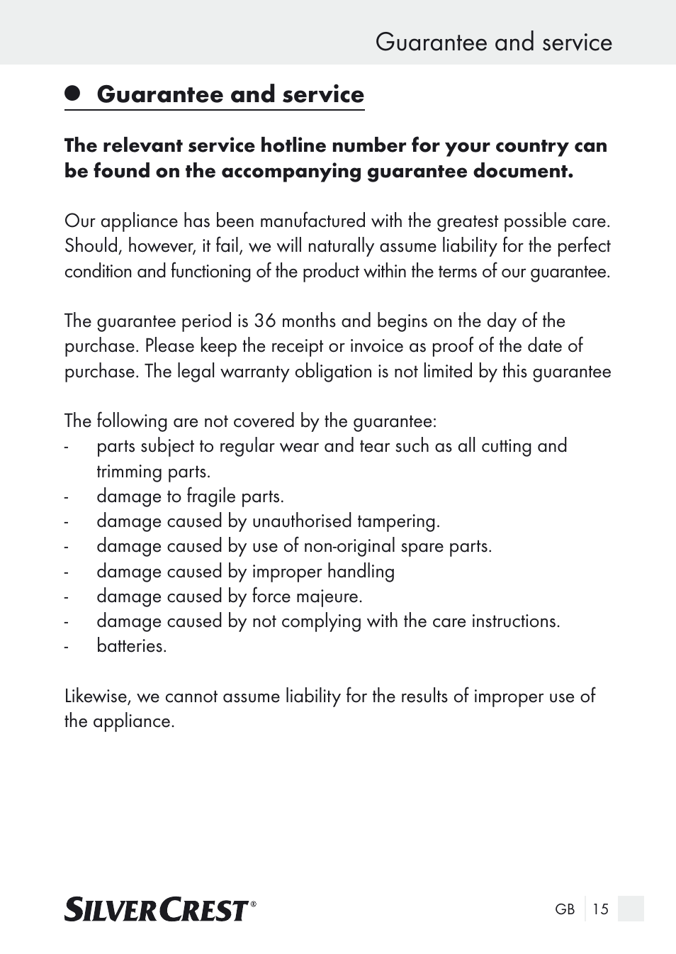 Guarantee and service | Silvercrest Nose & Ear Hair Trimmer User Manual | Page 15 / 89