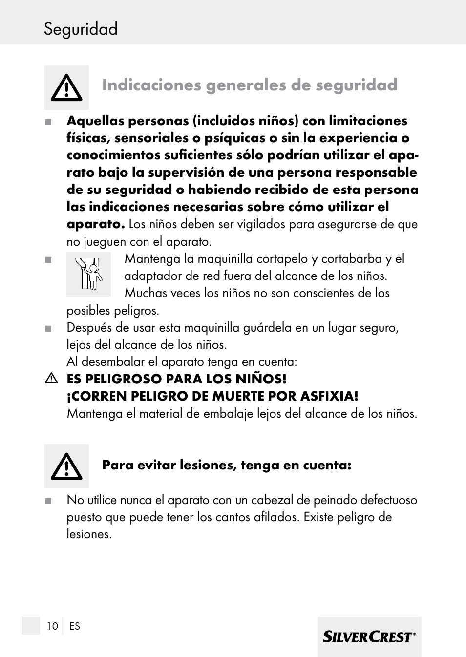 Seguridad, Indicaciones generales de seguridad | Silvercrest 7133016 User Manual | Page 10 / 95
